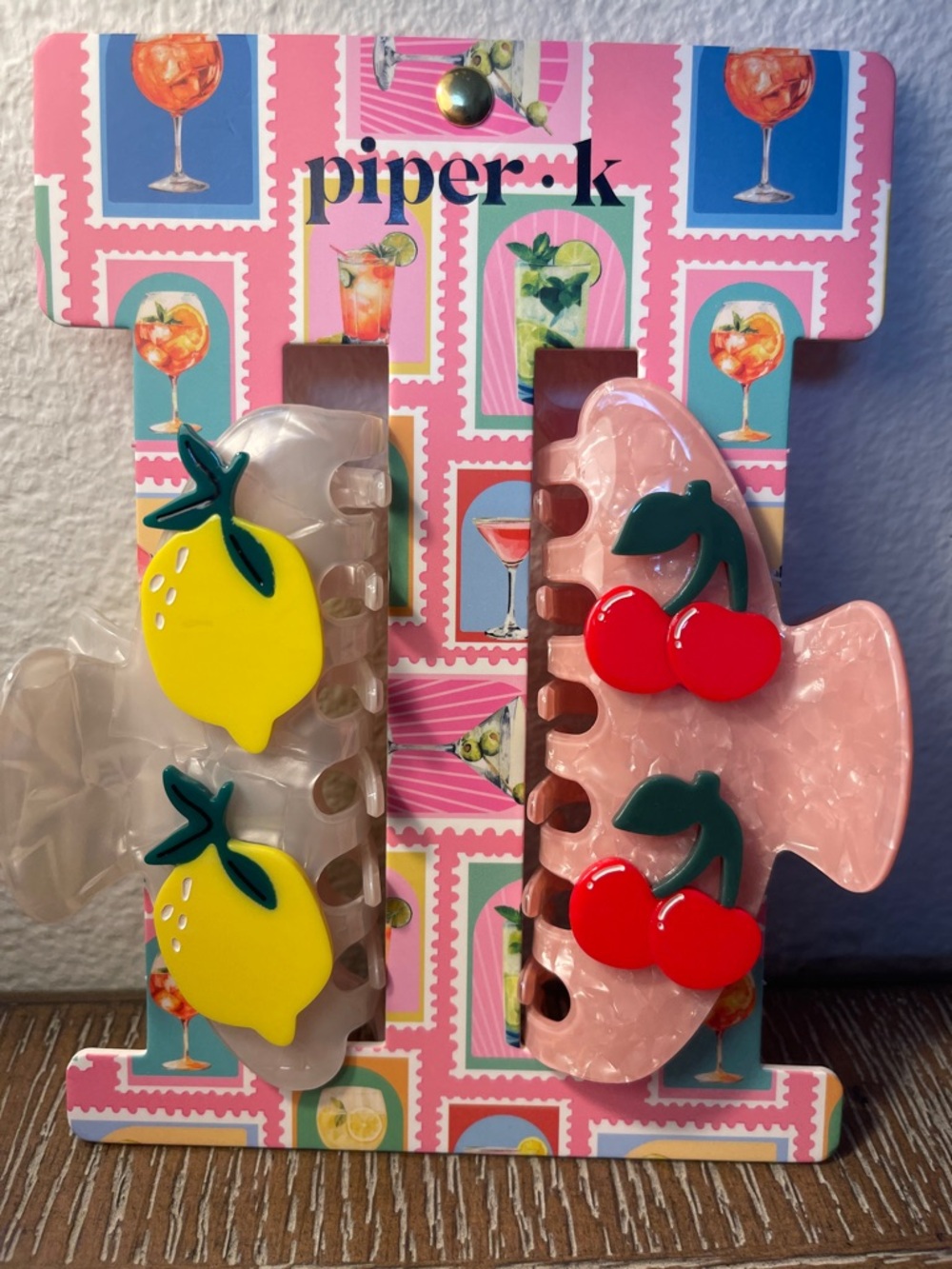 Piper K Lemon 🍋& Cherry 🍒Acrylic Hair Claw Clips - Set of 2 NWT